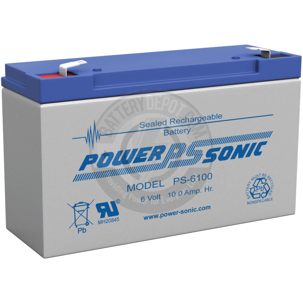 Powersonic 6v 10Ah Sealed Lead Acid Battery with F2 Terminals